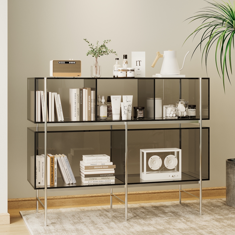 书架亚克力落地置物架金属储物柜