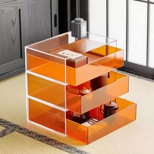 亚克力防尘带抽屉茶具茶杯收纳展示盒透明桌面组合置物茶器博古架