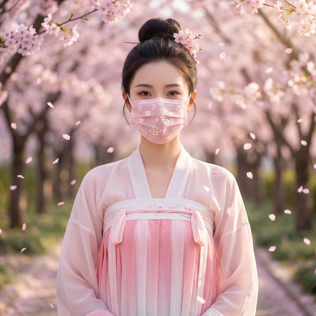 新款浅粉色樱花可爱高颜值一次性口罩一层网纱+1层布轻薄款透气款