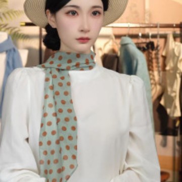 2025丝巾围脖女围巾时尚韩版印花水波纹棕色波点长条新款女生装饰