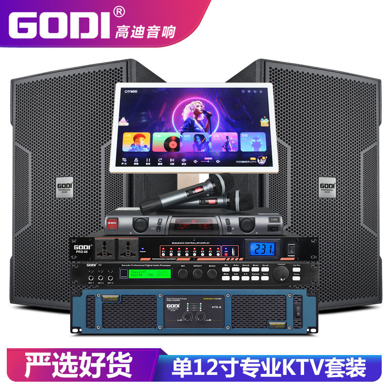 GODI 专业卡拉OK音响全套点歌机单12寸家用舞台酒餐吧KTV音箱套装