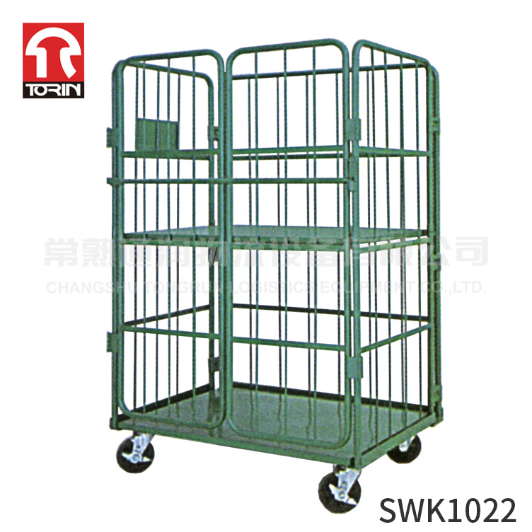 双开门快递周转物料搬运折叠式物流笼车手推搬运工具U型物流台车