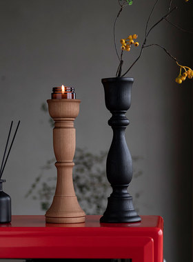 花瓶烛台摆件客厅插花轻奢高级感香薰蜡烛托台玻璃水培复古侘寂风