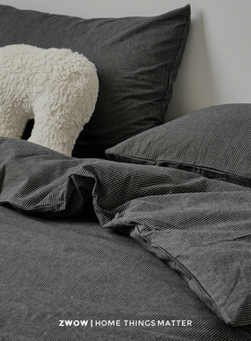 造卧zwow四季款极简禁欲系侘寂风纯全棉黑色条纹男女生床上四件套