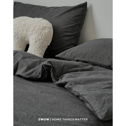 造卧zwow四季款极简禁欲系侘寂风纯全棉黑色条纹男女生床上四件套