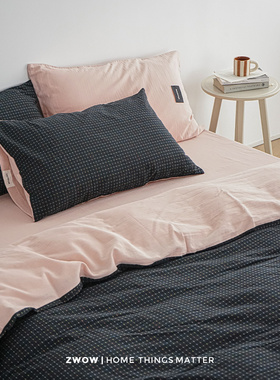 造卧zwow四季款色织彩色格子黑色粉色撞色100全棉纯棉床上四件套
