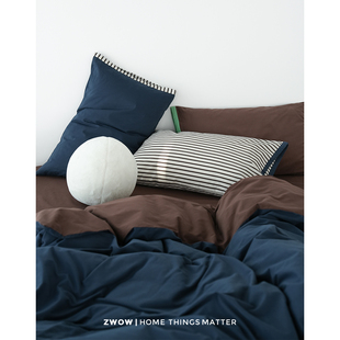 造卧zwow【焦朋友】全棉长绒棉高支磨毛藏青咖撞色床单笠四五件套