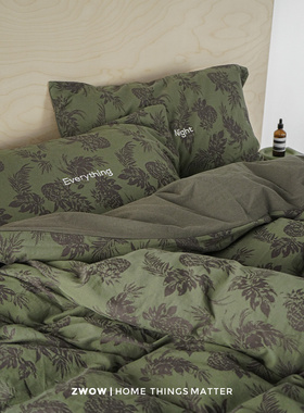 造卧zwow轻奢新中式复古菠萝提花法式中古绿色100全棉床上四件套