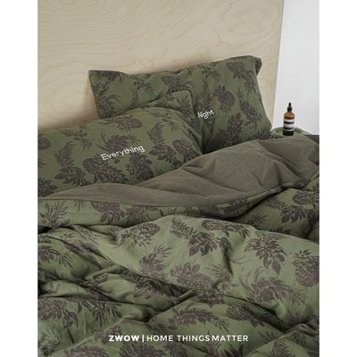 造卧zwow轻奢新中式复古菠萝提花法式中古绿色100全棉床上四件套