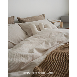 造卧zwow日式 网红侘寂风奶油系条纹全棉水洗棉床品床上简约四件套