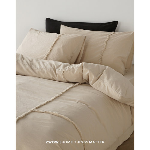 造卧zwow北欧轻奢高级感立体肌理侘寂新中式拼接大格子全棉四件套