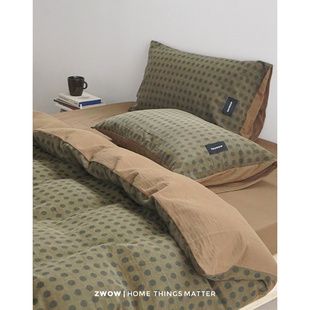 造卧zwow轻奢高级感老钱风波点提花拼色美拉德绿棕全棉床上四件套