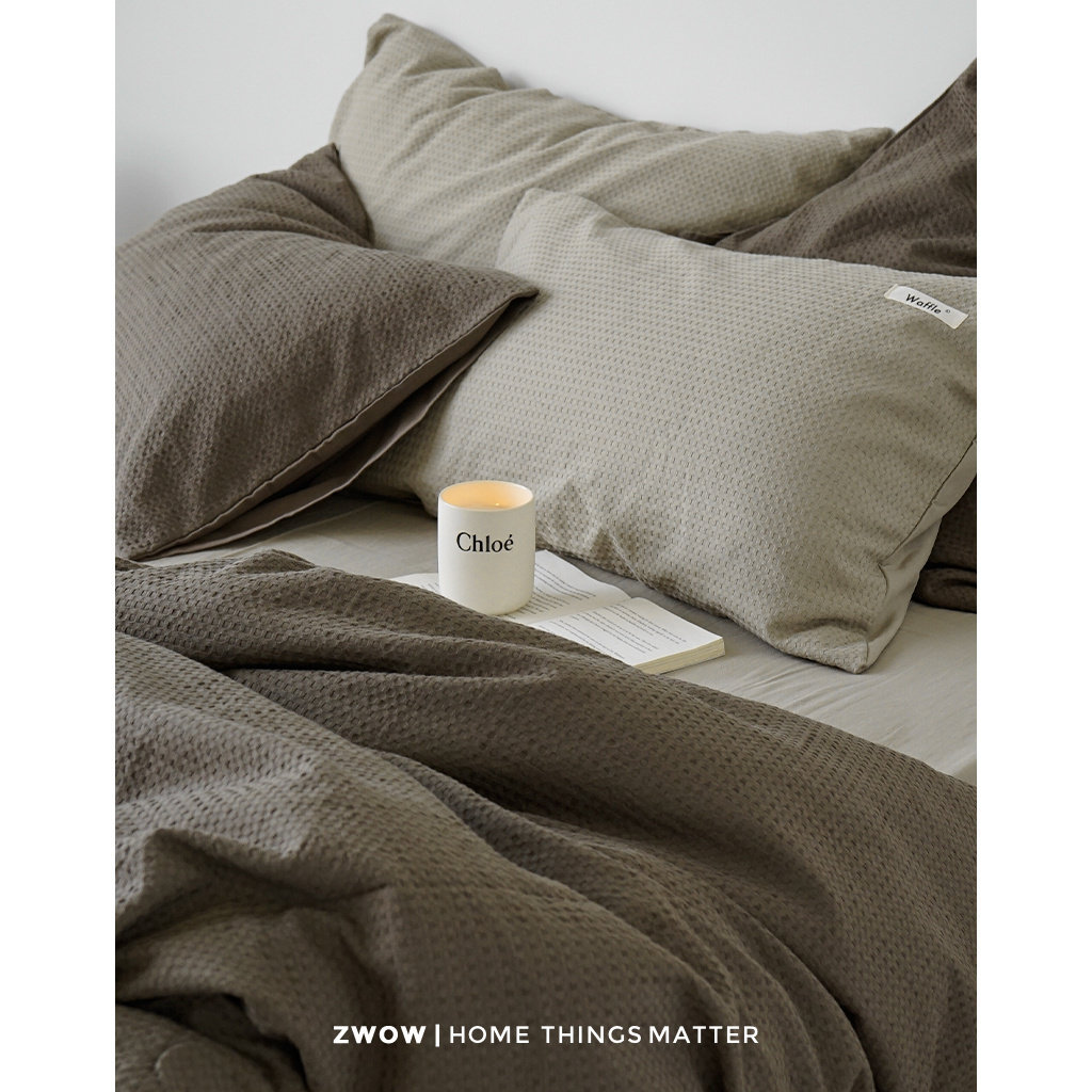 造卧zwow秋季轻奢高级感高端家纺华夫格A类母婴级全棉床上四件套