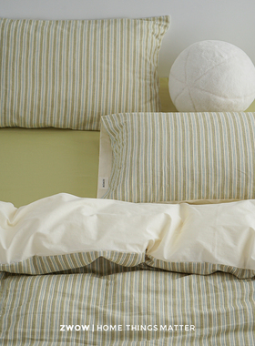 造卧zwow2025新款全棉缎纹提花条纹蓝绿色日系复古柔软A类四件套