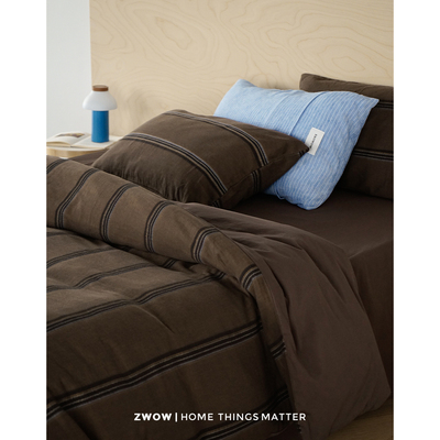 造卧zwow秋季轻奢高级感全棉色织缎纹提花中古侘寂风棕咖色四件套