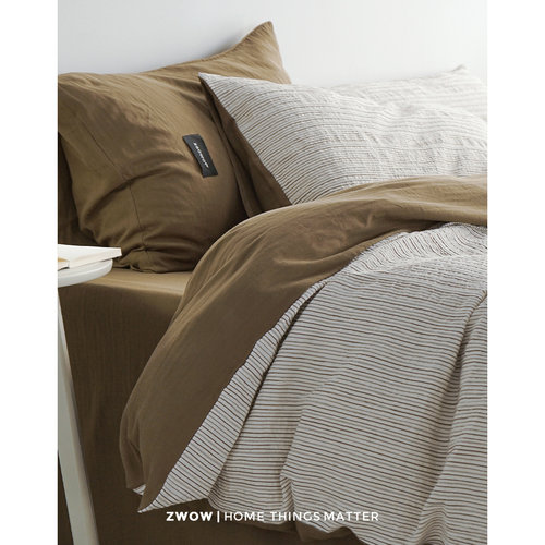 造卧zwow四季轻奢高级感侘寂风立体提花全棉条纹棕粉美拉德四件套