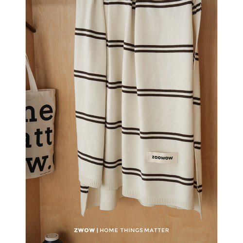 造卧zwow春季针织毯棕色条纹仿羊毛披肩沙发巾床盖多功能休闲毯