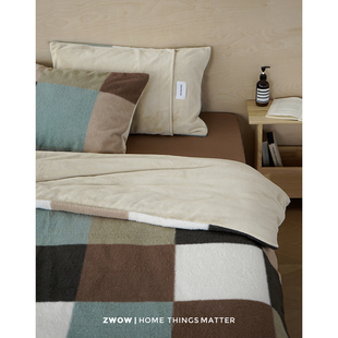 造卧zwow【围炉煮茶】冬季保暖仿羊毛绒复古风棕色格子床上四件套