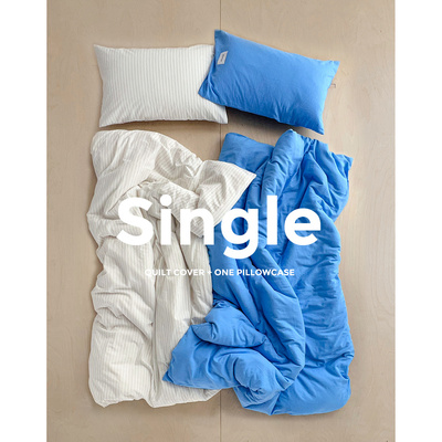 造卧zwow单人床夫妻情侣儿童单被枕套纯色条纹150*200纯全棉床品