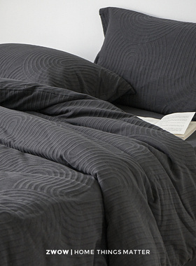 造卧zwow黑色肌理高级感侘寂风提花法式床品纯棉全棉四件套