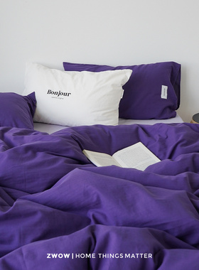 造卧zwow肌理感极简约拼色深紫色北欧纯棉全棉床单床笠床上四件套