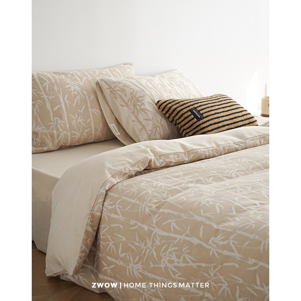 造卧zwow竹子缎纹提花卡其麻本色新中式复古风100全棉纯棉四件套