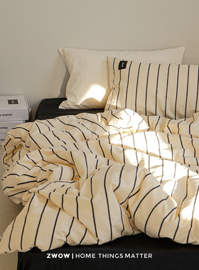 造卧zwow【平行】条纹北欧INS床单床笠纯棉床上四件套100全棉床品