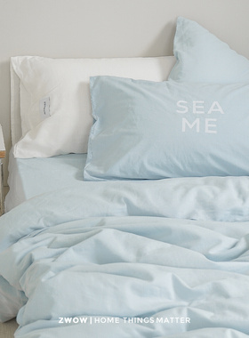 造卧zwow肌理感极简约浅蓝色北欧INS风纯棉全棉床单床笠款四件套