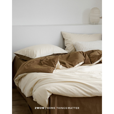 造卧zwow民宿高级感侘寂风100高支纯全棉长绒棉磨毛床上四件套