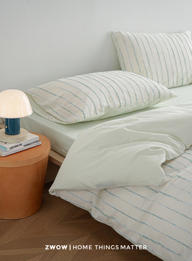 造卧zwow2025秋冬新款全棉纯棉立体提花条纹清新蓝绿色床上四件套