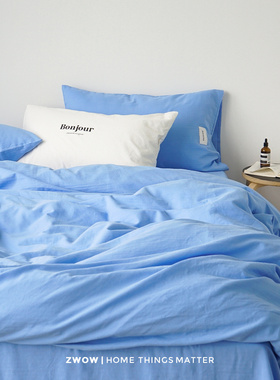 造卧zwow轻奢高级肌理感德式蓝侘寂风北欧100全棉床品床上四件套