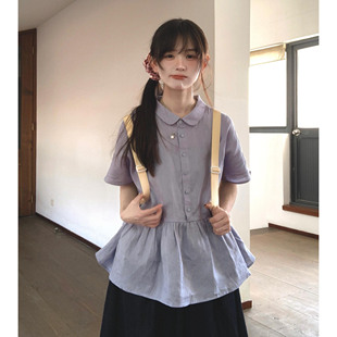 日系风格穿搭甜美棉麻娃娃衬衫女夏季新款小众设计感绝美小衫上衣