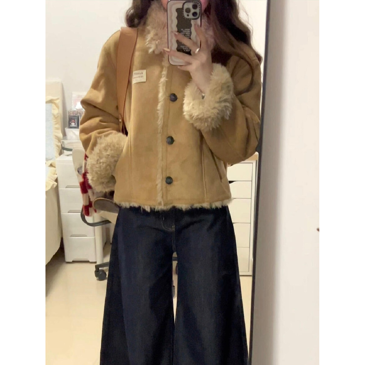 秋冬氛围感加绒加厚麂皮棉衣外套