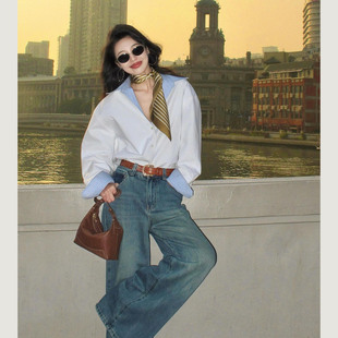 两件套 休闲裤 港风复古独特漂亮松弛感套装 初春小众设计感撞色衬衫
