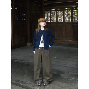 巨好看的早秋穿搭韩系氛围感撞色假两件针织开衫休闲阔腿裤两件套