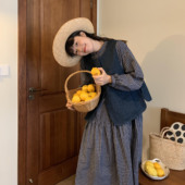 日系甜美复古圆领格子连衣裙叠穿马甲二件套初春小众别致绝美穿搭