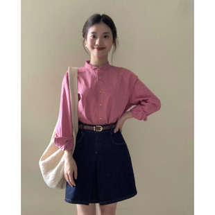 开春法式干枯玫瑰粉衬衫女装小众别致绝美小衫设计感百搭长袖上衣