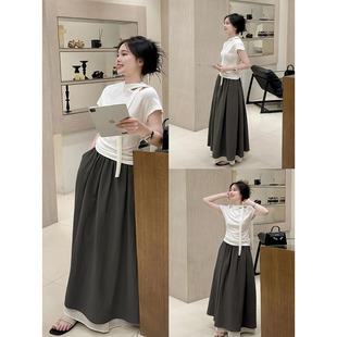 韩里韩气穿搭一整套夏设计感小众坎肩T恤高腰显瘦半身裙两件套装