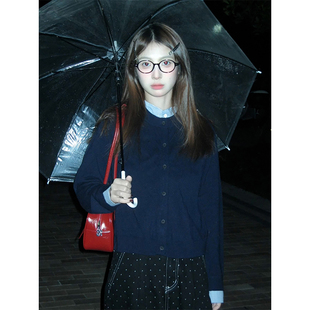 日系复古学院风假两件毛衣外套女秋冬氛围感韩系独特漂亮针织开衫