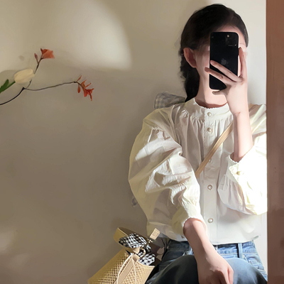 复古衬衫女设计感小众八分袖上衣