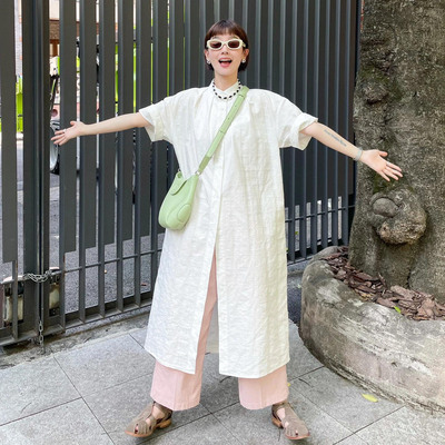 设计感小众肌理感白色衬衫连衣裙
