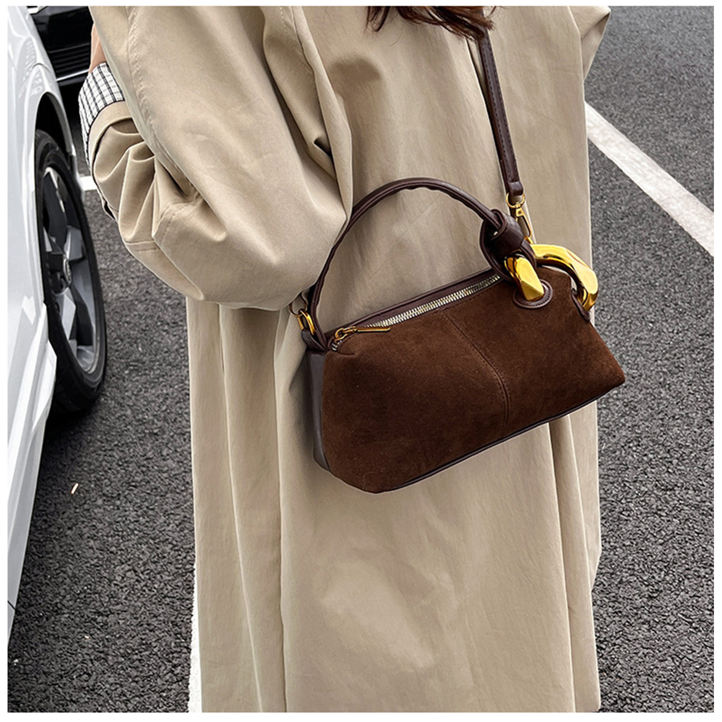 泡芙小姐磨砂皮拼接撞色单肩斜挎包女复古设计感百搭日常枕头包,箱包皮具/热销女包/男包,单肩包,淘宝优惠券,粉丝福利购,淘宝优惠卷