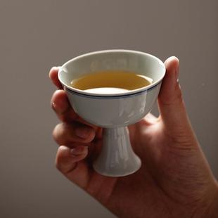 古青手绘青花双线脚主人杯杯功单夫茶具茶CB品茗杯高杯 暮苍斋