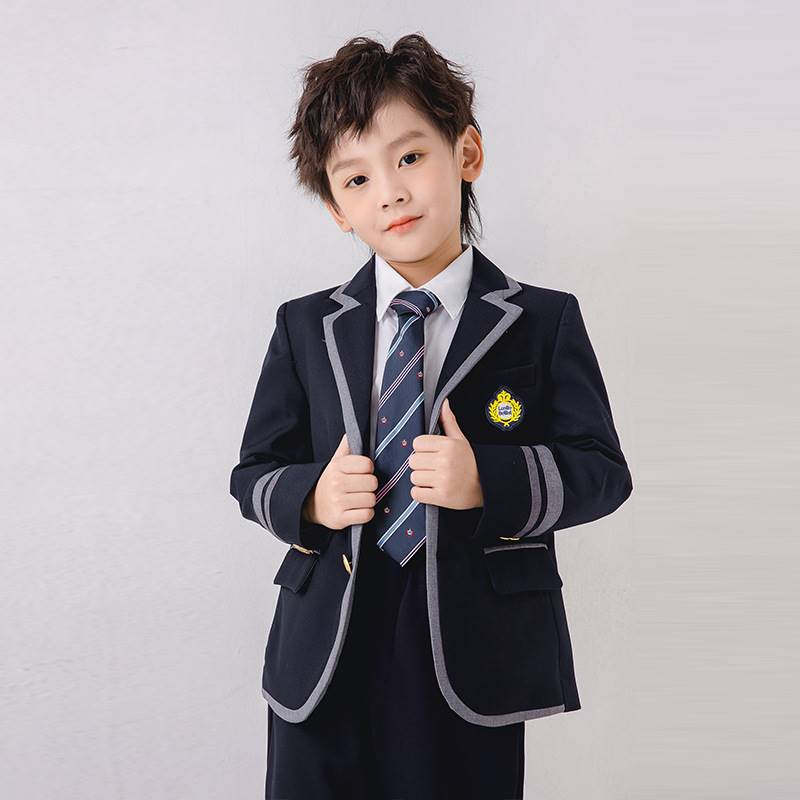 儿童校服套装学院风小学生西装外套英伦风礼服幼儿园班服灰色西服