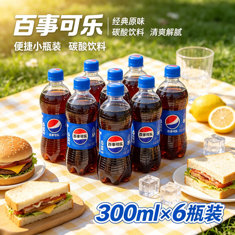 百事可乐300ml*6瓶装网红便捷可乐经典原味夏日清爽解渴解腻饮料