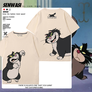 路西法猫咪鲁斯佛周边短袖男女儿童夏季可爱休闲百搭T恤衫