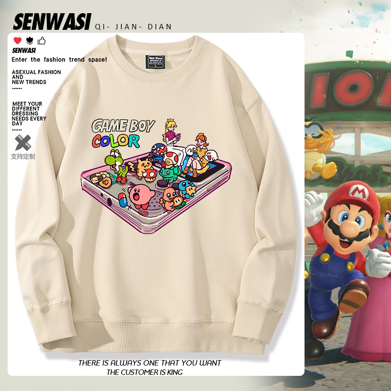 复古游戏机星之卡比皮卡丘卡通印花卫衣男女秋冬日系可爱加绒衣服