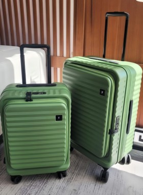 纯PC拉链箱20寸登机前开口密码箱