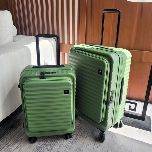 纯PC拉链箱20寸登机前开口密码箱