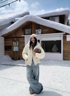 Queen平湖羽绒服2025新款黄色排骨羽绒服外套女90白鸭绒连帽轻薄